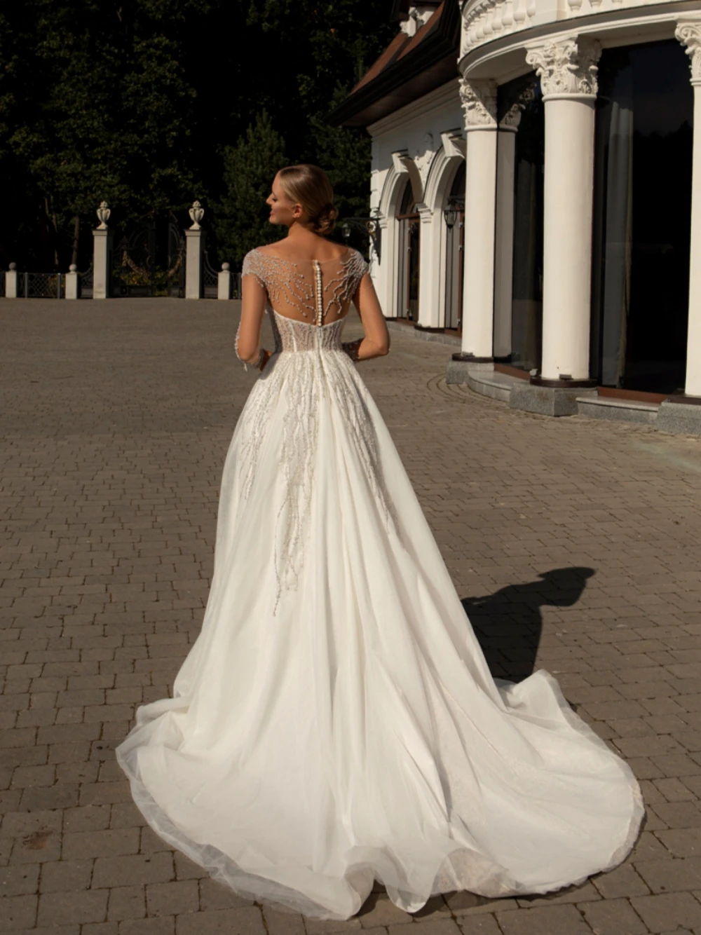 Vestido De novia clásico De manga larga con cuello redondo, traje De novia con cuentas De lentejuelas brillantes, Vintage, línea A, 2024