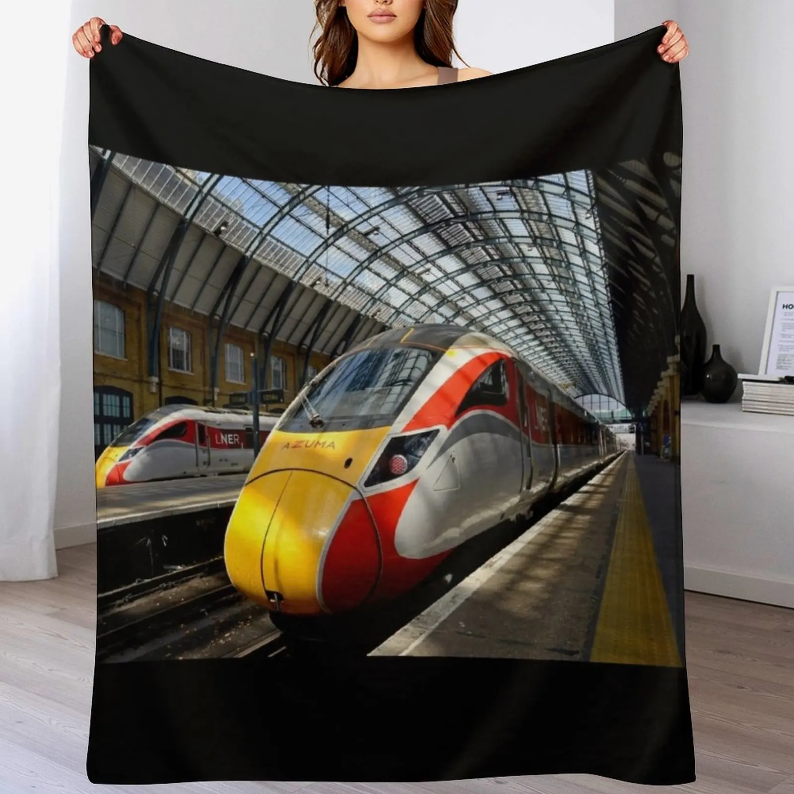 LNER Azuma 801 high speed trains at King's Cross Station Throw Blanket Large Cute Plaid Luxury Brand Travel Blankets