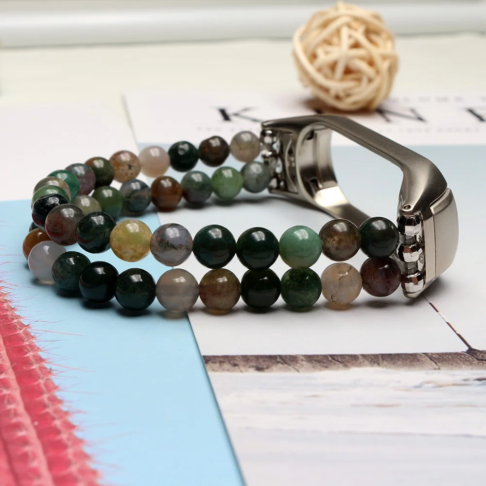 Fashion Watch Band for Xiaomi Wristband Mi Band 8 7 Women Natural 6mm Agate Bead Elastic Strap for Mi Band 6/5/4 Bracelet DIY