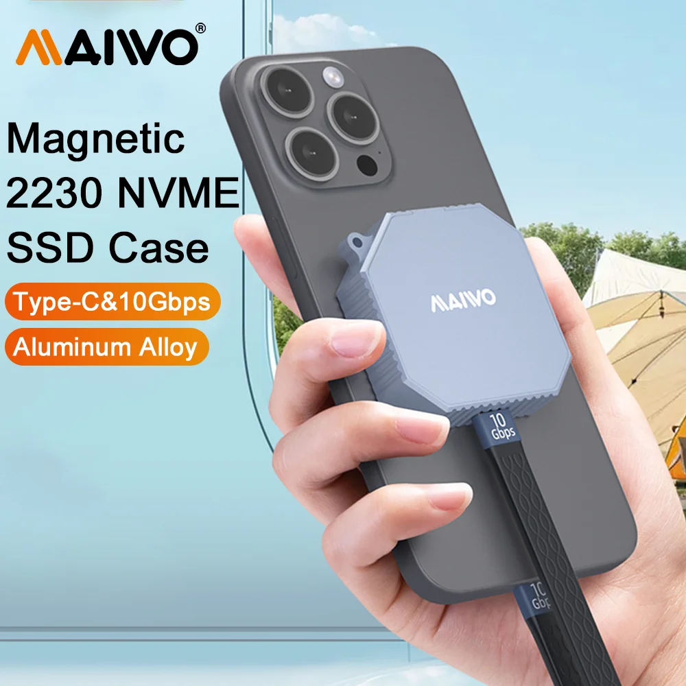 MAIWO Magnetic M.2 NVME SSD Enclosure 10Gbps USB3.2 Type-C to m2 nvme External Hard Drive Aluminum Alloy Case Support Tool-Free