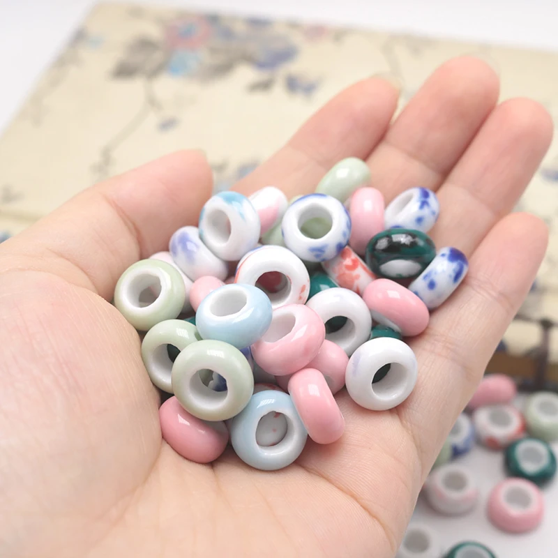 10 Pieces Multiple Colors of Ceramic Flat Round Beads DIY Accessories For Making Bracelets Necklaces Key Chains Personalized