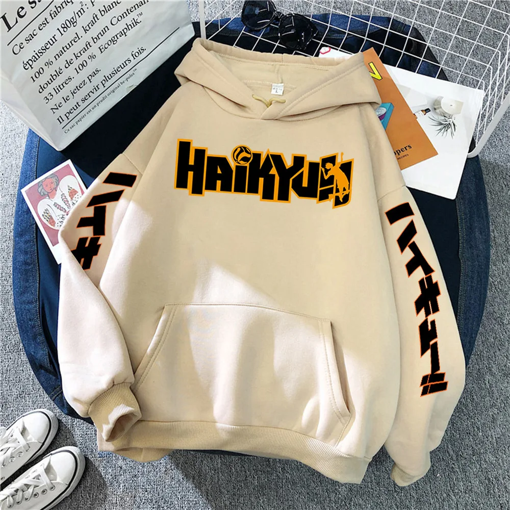 Sudadera con capucha de anime japonés Haikyuu para hombre, estampada de manga Sudadera con capucha, sudadera de lana de hip-hop, jersey de cuello redondo, top unisex lindo, nueva moda