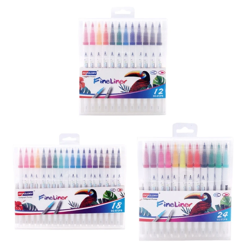 12/18/24 szt. Różne kolory podwójna końcówka elastyczny pędzel kolorowy Fineliner porady długopis artystyczny zestaw markerów akwarelowych do rysowania napisów