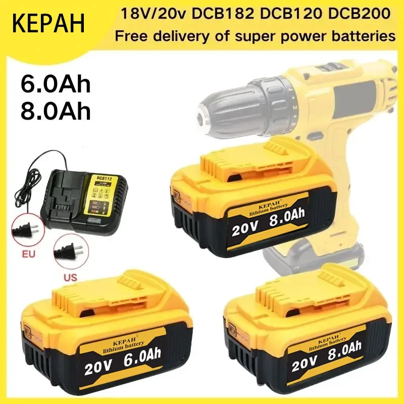 20V 8.0Ah is suitable for Dewalt 20V DCB184 DCB200 DCB182 DCB180 DCB181 DCB182 DCB201DCB206 lithium replacement batteries