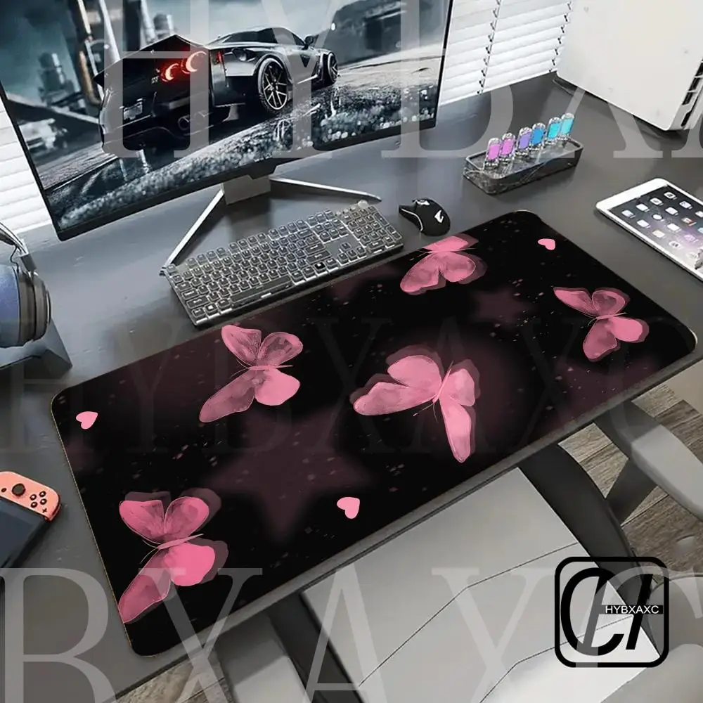 

XXL Mouse Pad Gaming Black And Pink Butterfly printon demand HD New Large Mousepad XXL Mechanical Keyboard Pad HYBXAXC Mouse Pad