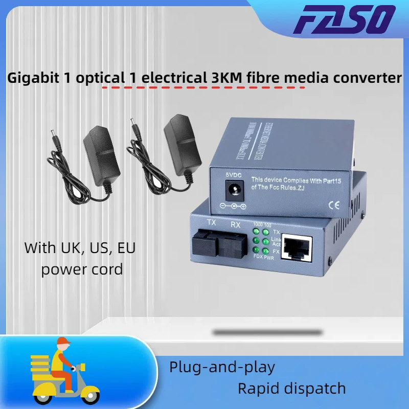 

Gigabit Fiber Media Converter 3KM RJ45 Singlemode Single Fiber Ethernet Fiber Optic Transmitter SC Port External Power Supply