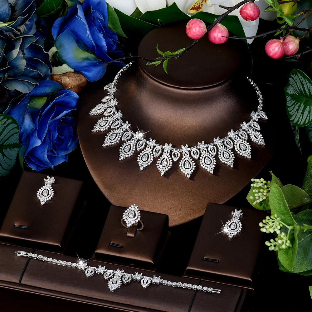HIBRIDE Gorgeous Exquisite Jewelry Necklace Earrings Bracelet Set Suitable for Dubai Women Dress Wedding Bridal Event Gift S-974