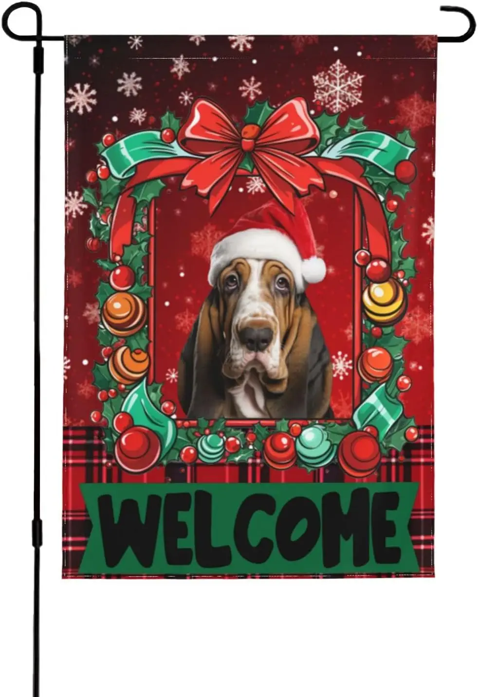 Basset Hound Dog Christmas Xmas Welcome Garden Flag 12.5X18 In Double-Sided Yard Printed OutdoorÂ