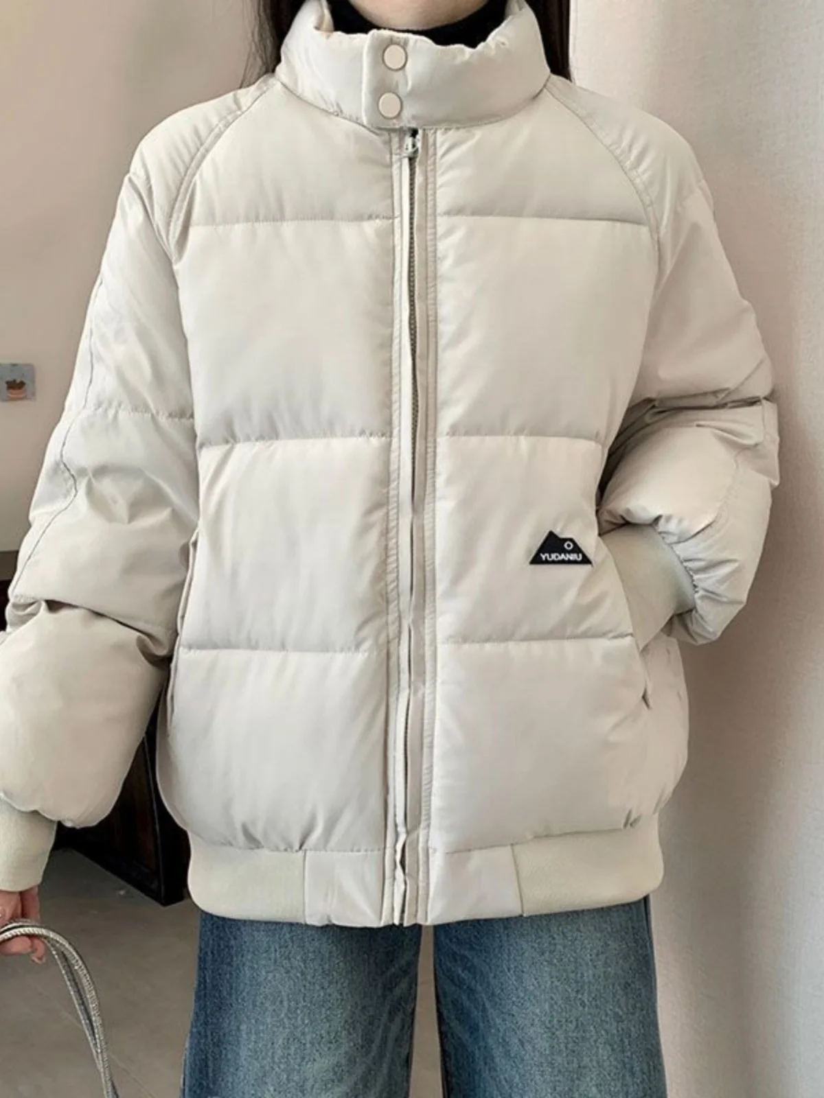 

2025 Winter Thiened down Cotton Jaet Stand Collar Loose Couples Sle Warm Cozy Cotton Coat for Women OL Sle ort Length