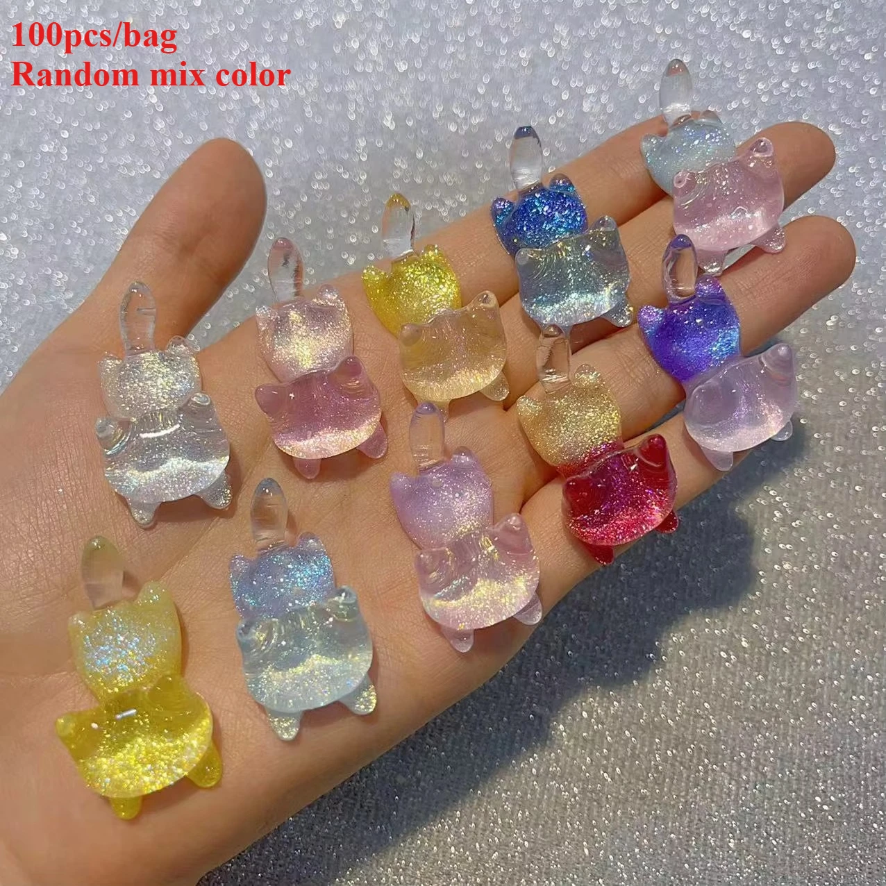 100pcs 3D Resin Lying Cat 37×19mm Firefly Handmade Luminous Photo Frame Phone Case Diy Charms Ice Through Kitten Decor