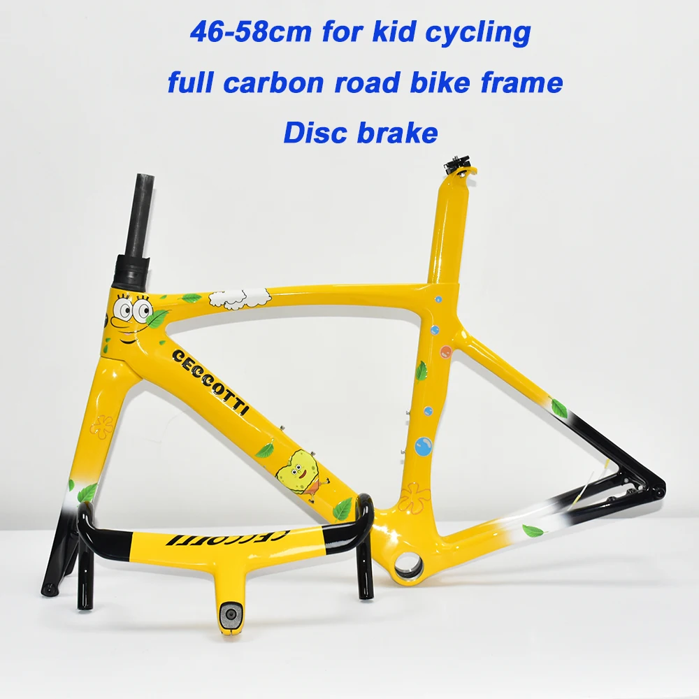 CECCOTTI Disc Brake Bicycle Frameset Full Internal Cable Design Roadbike Frame 46-58cm Carbon Frame for Kid Cycling
