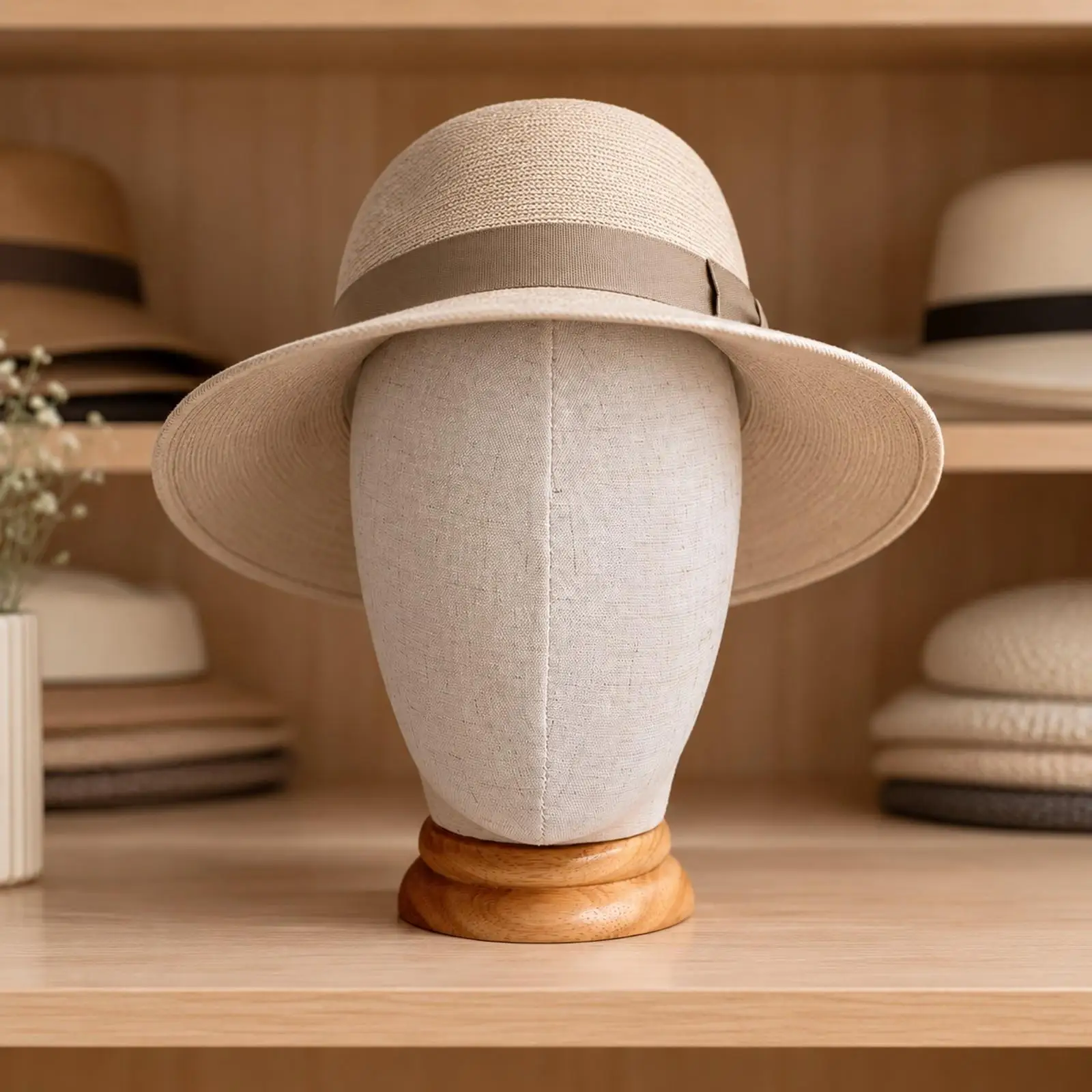 Hat Holder Mannequin Head Display Stand with Cloth Wood Base for Shop Window
