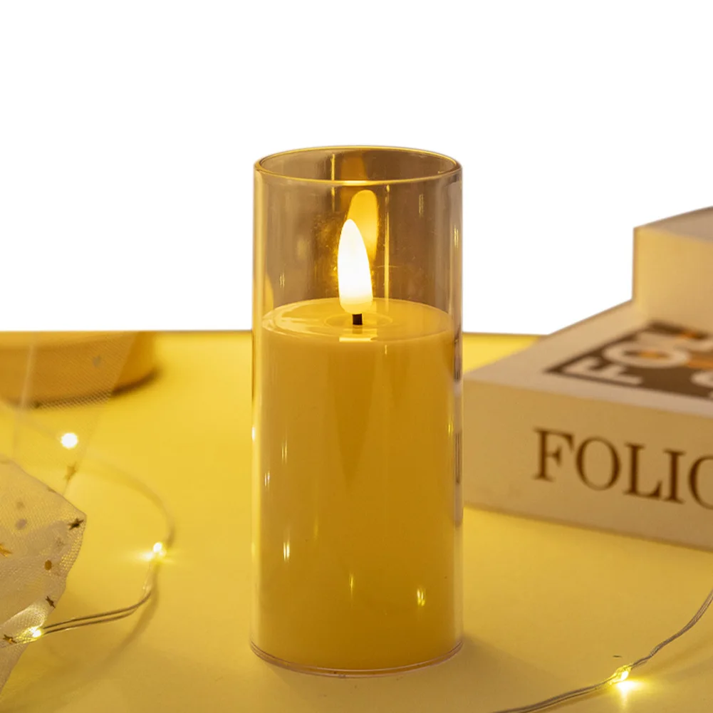 Flameless Candles Acrylic Pillar Candle Battery Operated Flickering Candle Electronic Candle for Wedding Festival