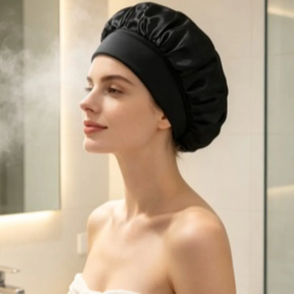 1pcs Soft Silk Satin Hair Bonnet Wide Elastic Band Sleep Cap Large Shower Cap Hair Wrap Cover  Hair Women Salon Hair Care Tool