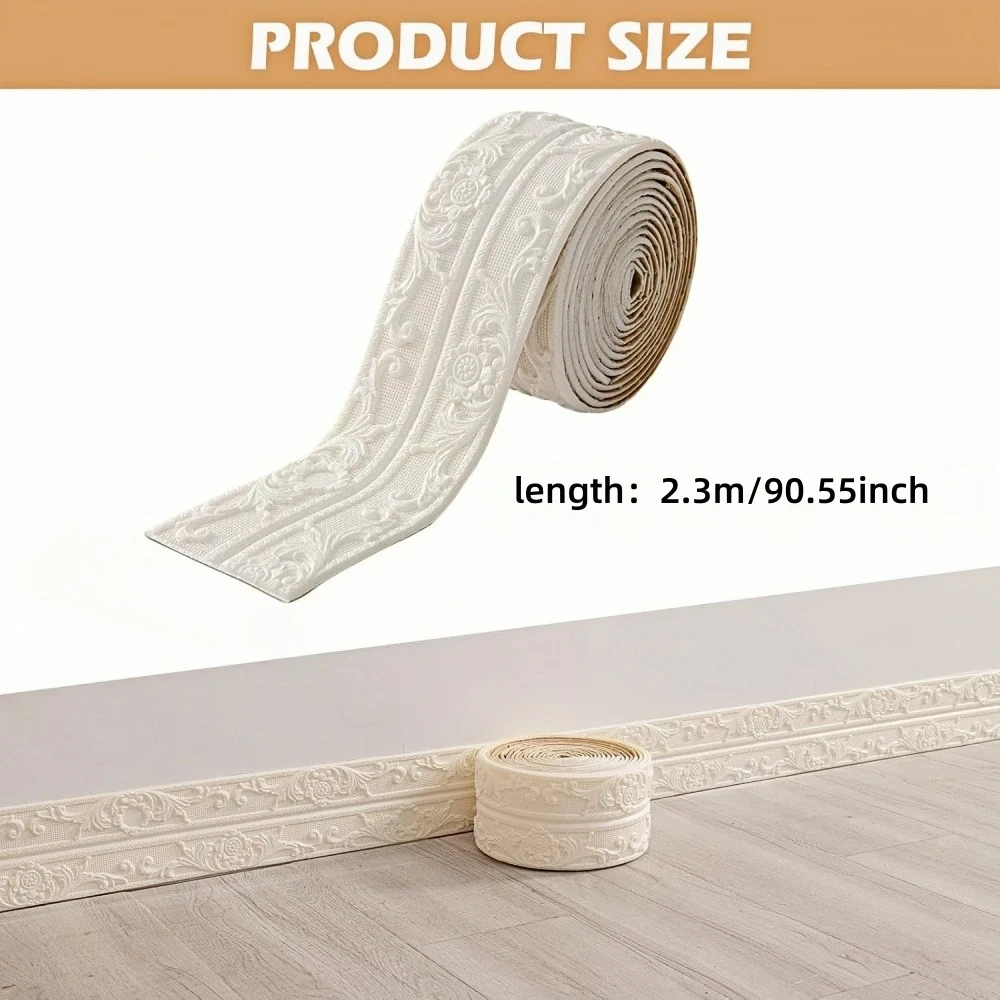 1roll Ceiling Decor Strip Wall Sticker Waterproof Antifouling Self-Adhesive Top Corner Line Floor Stitching Ceiling Baseboard