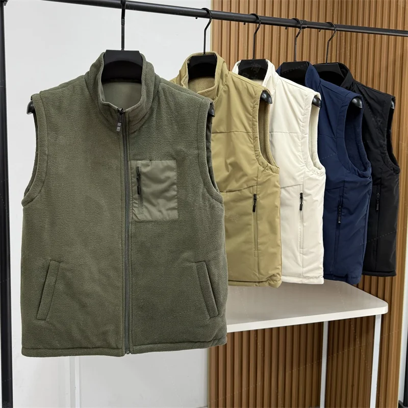 

ex Double-Sided Wearable Nylon Cosite Fce Warm Outdoor Sports Vest Autumn Winter Pure Color Versatile Men's Vest