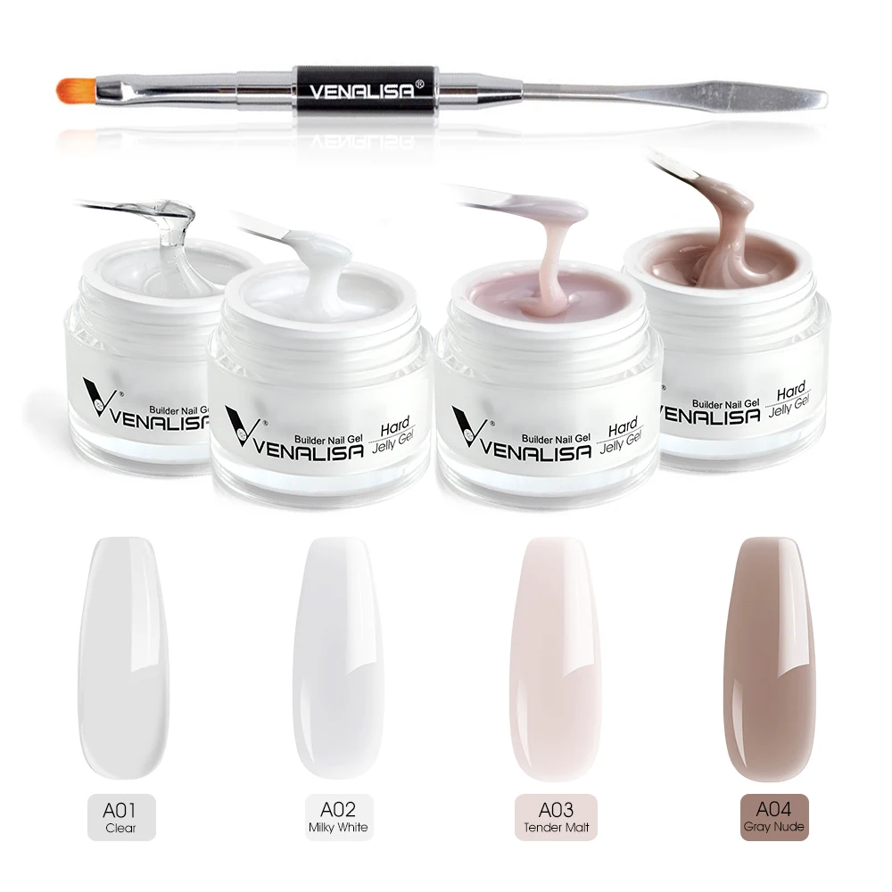 Venalisa-Kit de Gel duro para construcción de uñas, Set de 4 colores con pincel para uñas, pluma para uñas, 15ml