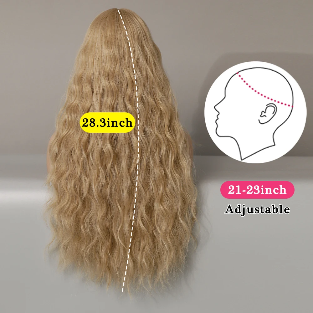 Long Wavy Curly Blonde Wigs for Women Natural Mid Parting Synthetic Wigs Daily Use Heat Resistant Party Fake Hair