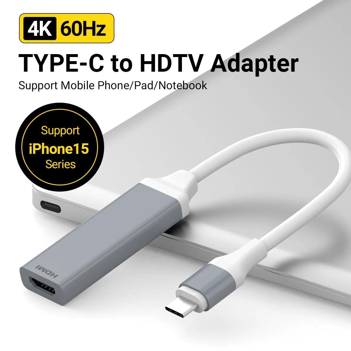 4K 30Hz USB-C Male to HDMI Female Adapter Type-C Converter Thunderbolt 3 Compatible for Samsung S24/23 Ultra Dell XPS Pixel