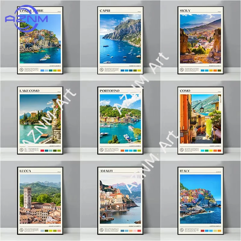 1PCItaly Travel Scenery Poster Sicily Calabria Lake Como Florence Rome Portofino CanvasPainting WallArt Picture Office HomeDecor