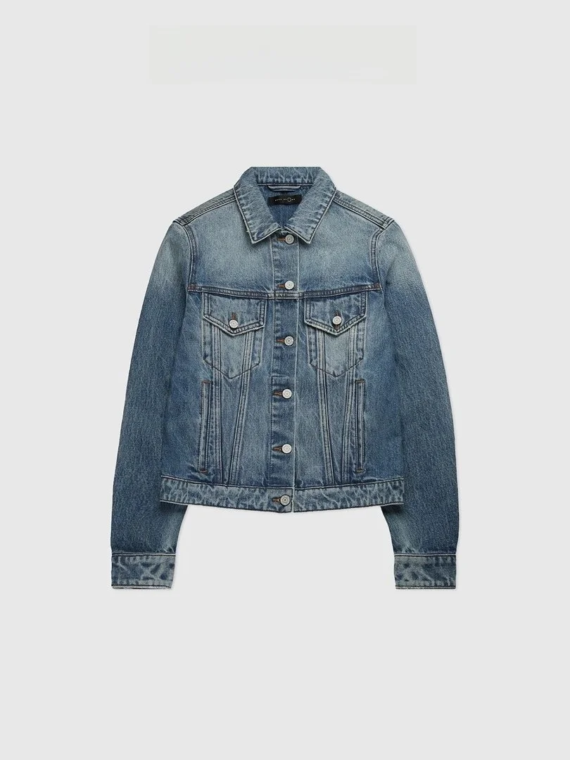 

Женская классическая повседневная джинсовая куртка Slim Fit с отложным воротником из хлопка, с эффектом стройности