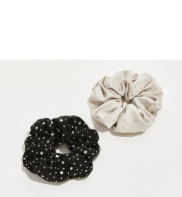 Rhinestone Hair Scrunchies for Girls and Women Black Hair Ties Elegant Elastic Hair Bands Hair Rope Circle