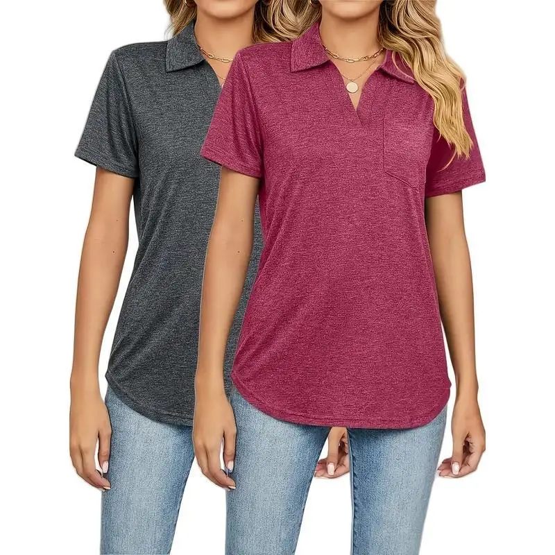 

Two-Piece Ladies Casual ort-Sve Pure Color irts V6677 Ci Walk Cool Feeling Thin Model Ain Brand