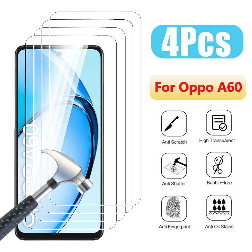 4Pcs For Oppo A60 4G Tempered Glass Screen Protector For OppoA60 oppo A 60 a60 oppoA60 6.67inches Full Coverage Protective Film