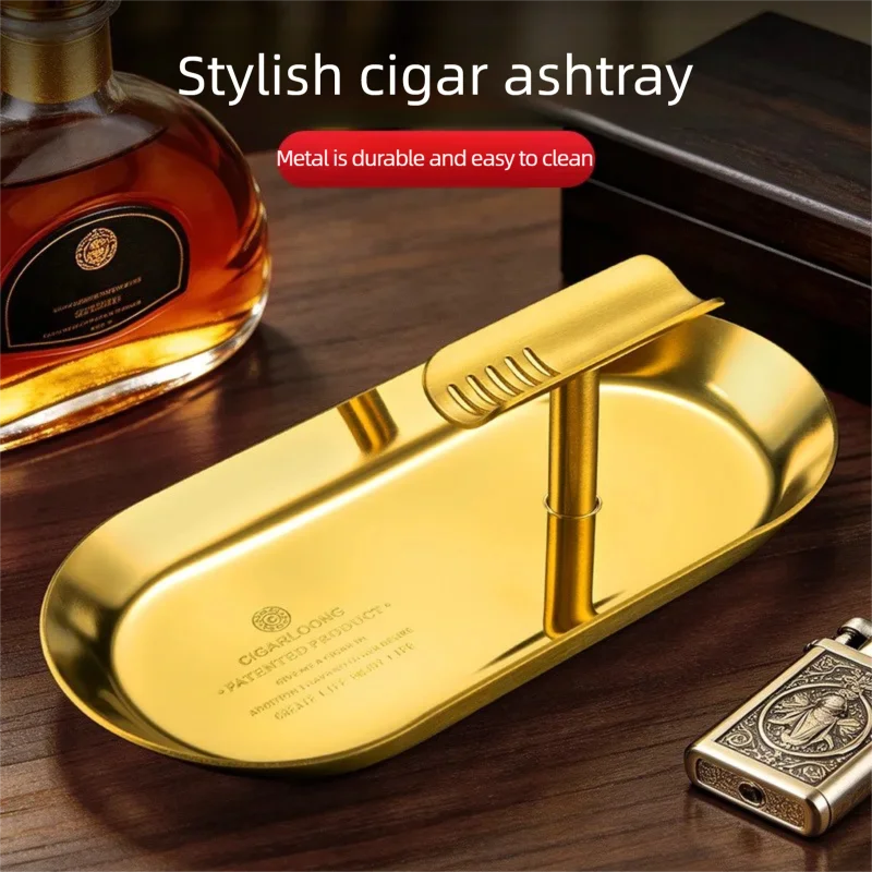 Large Diameter Metal Cigar Ashtray Luxury Smoking Accessories with Built-in Holder Anti Slip Base Smoke Slot