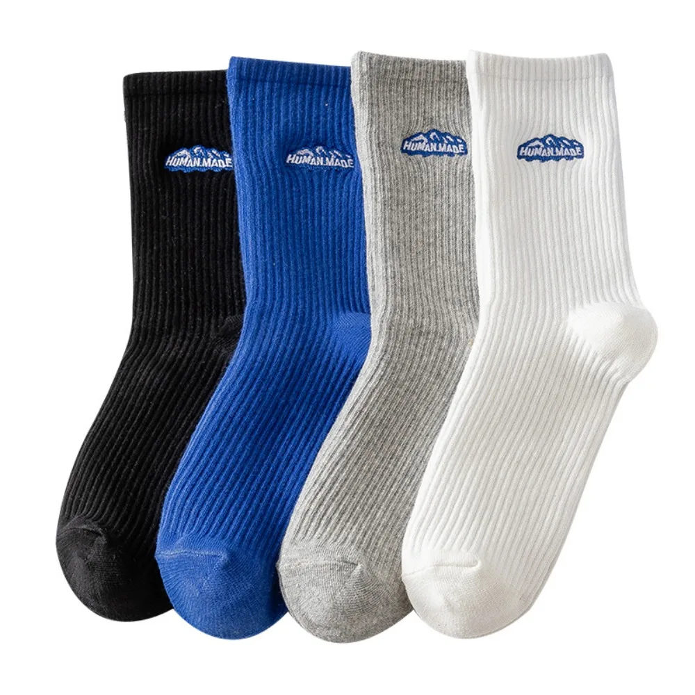 Warm Simple Solid Color Fashion Long Tube Letter Thick Middle Tube Hosiery Cotton Korean Style Socks Man Socks