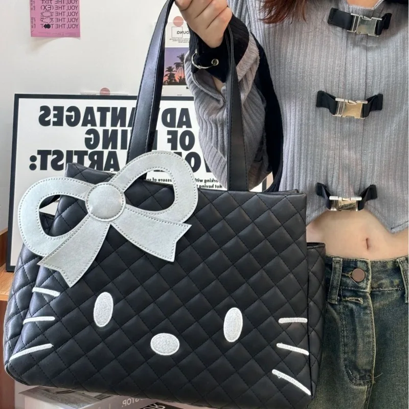 

Sanrio Medieval Style Hello Kitty Tote Bag Cute Sweet Soft PU Leather Pink One Shoulder Handbag Women Large Capacity Travel Bag