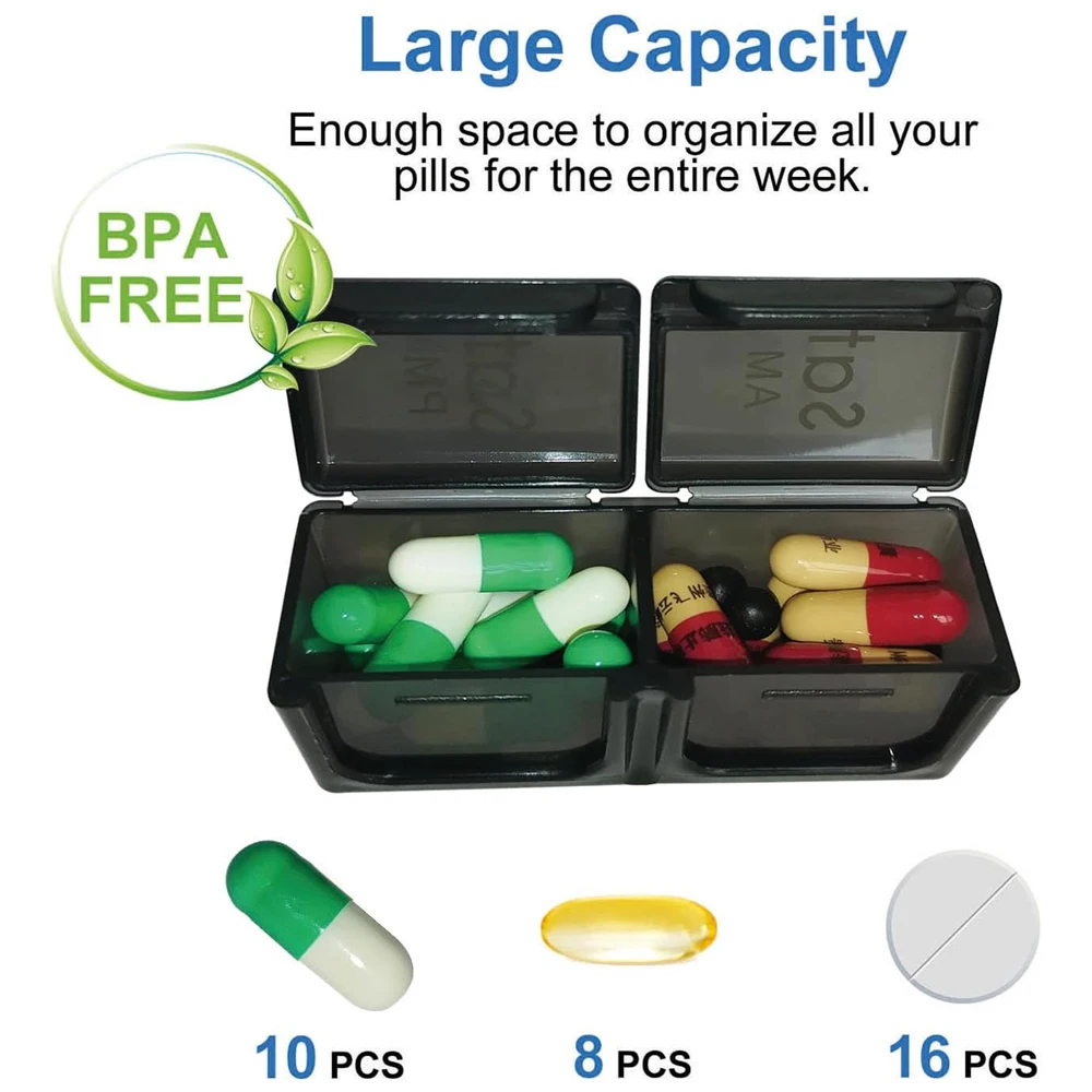 14 Compartments 7 Day Supplement Storage Case, Am Pm Separated Grids Portable Tablet Container For Outdoor & Daily Use