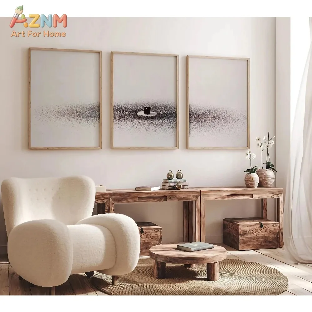 AZNM 3Pcs Neutral Abstract Dot Canvas Wall Art, Minimalist Black White Gradient Print Frameless Canvas Painting,