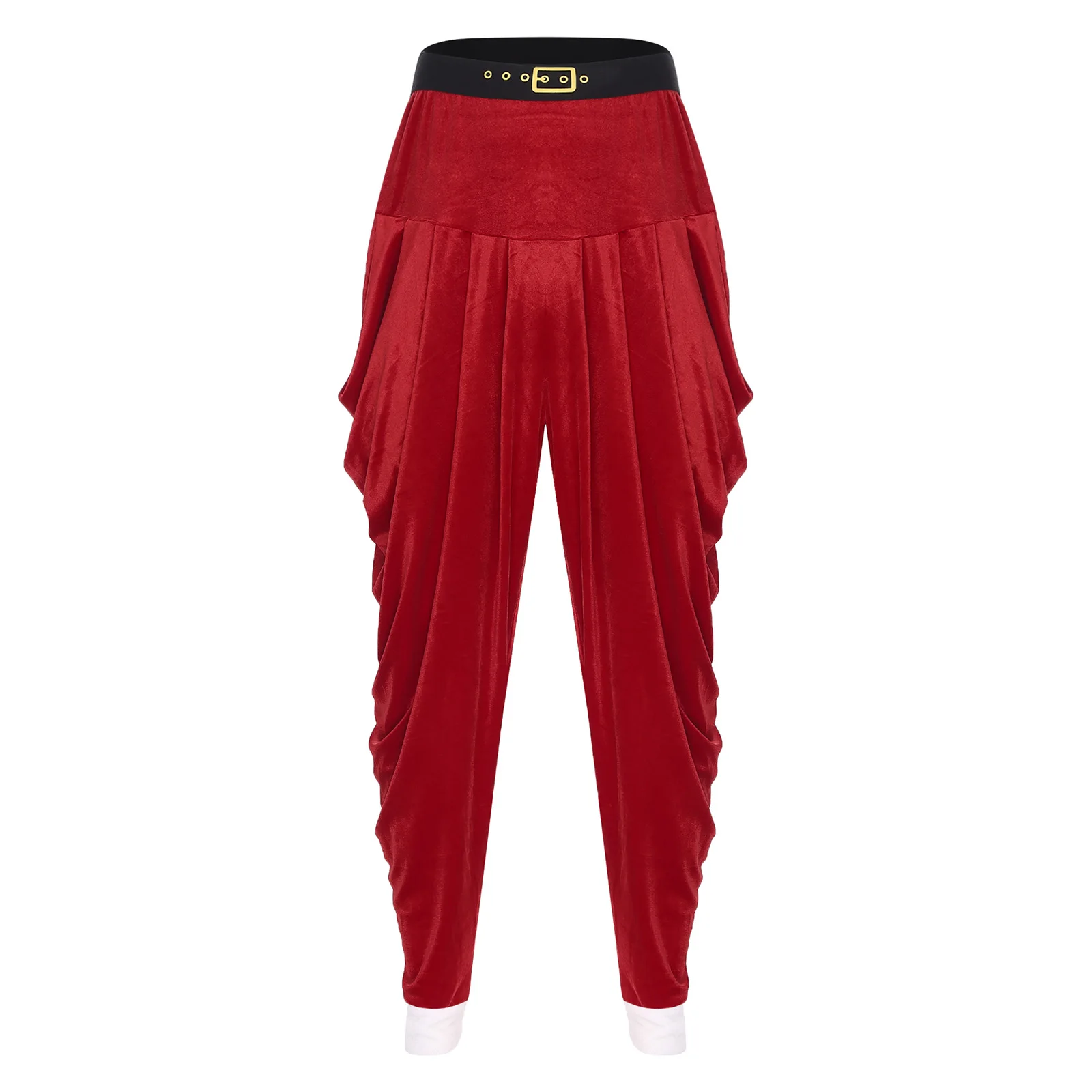 الرجال عيد الميلاد موضوع حفلة زي حزام مطاط التباين اللون المخملية السراويل الفضفاضة سانتا كلوز عطلة المهرجانات تأثيري ارتداء