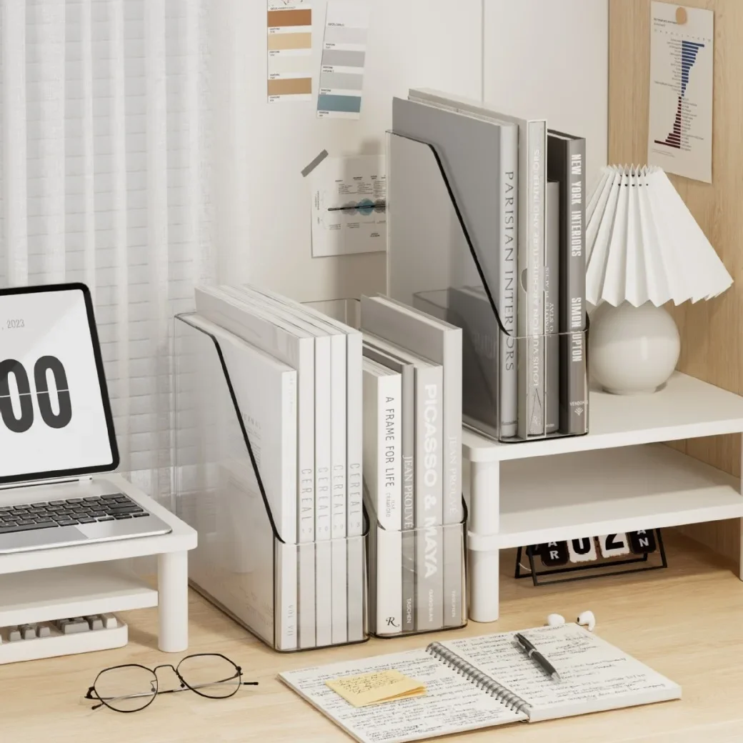 new File Desktop Storage Box Dormitory Transparent Large Capacity Shelf Desk Books Stationery Japanese Bookstand