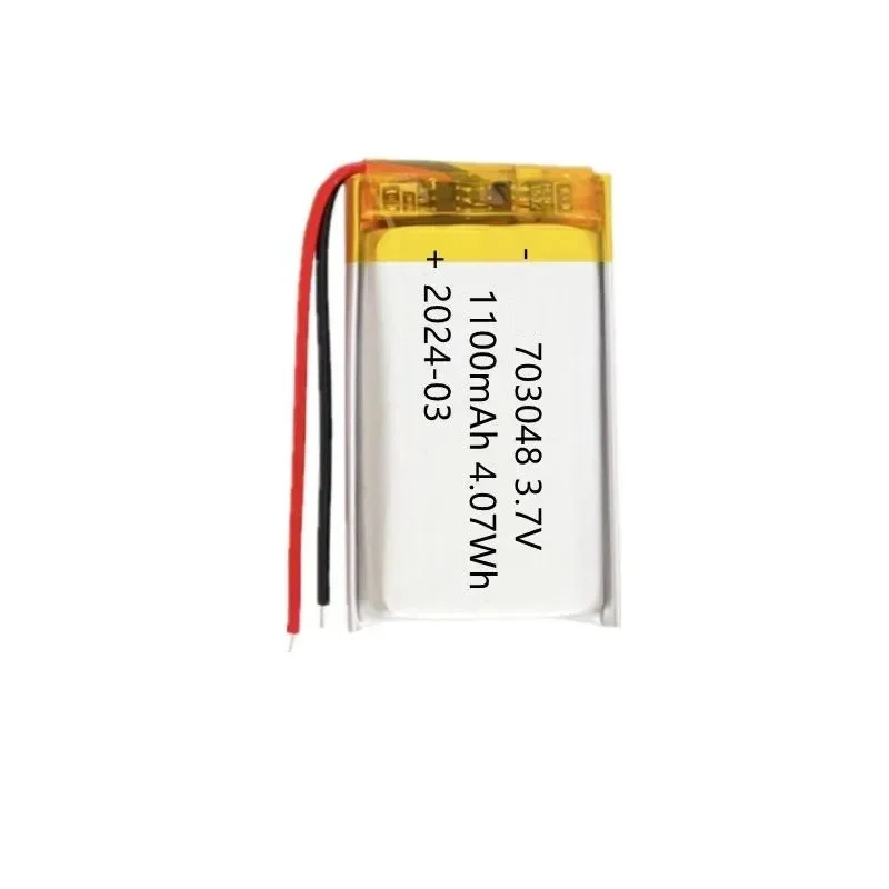 100pcs 703048 Polymer Lithium Battery 1100mAh 3.7V For Cosmetic Mirror Shoulder And Neck Physiotherapy Instrument Eye Protection
