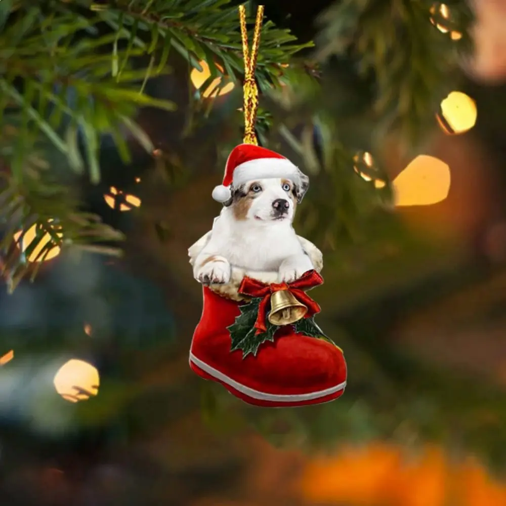 2d cão árvore de natal pingentes decorativos acrílico ornamentos de árvore de natal dos desenhos animados pendurado filhote de cachorro acrílico pingente de natal