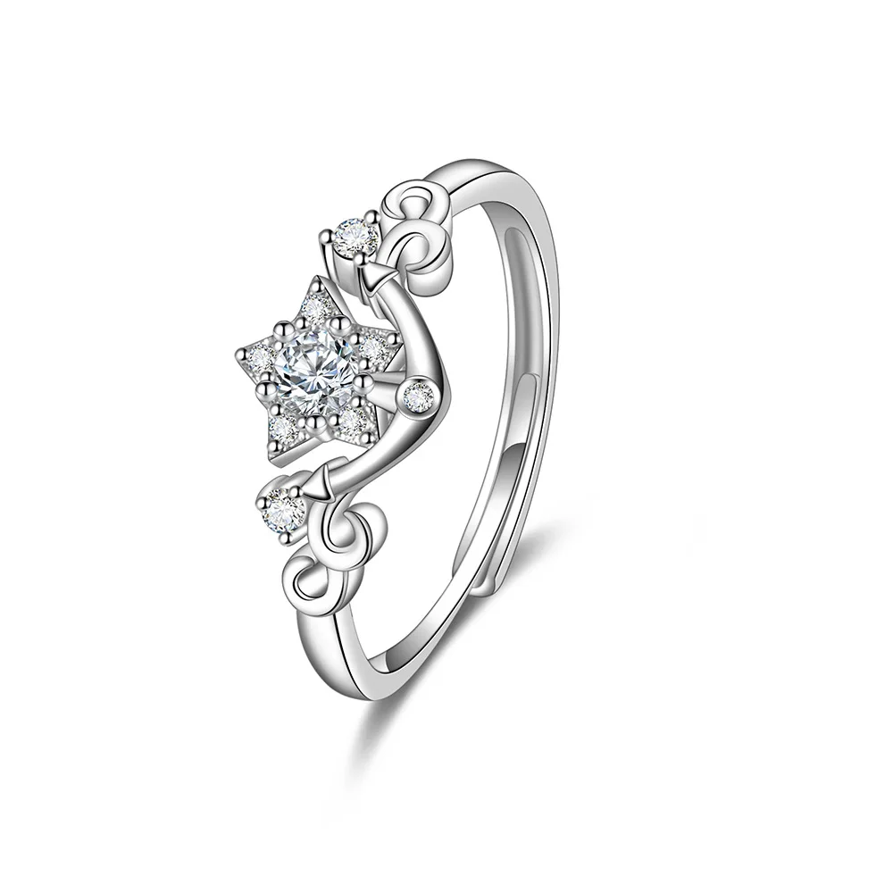 خاتم فضة استرليني 925 نجمة الماس الزركون حلقة مفتوحة زوجين موضة بسيطة حفلة عيد ميلاد الزفاف الذكرى مجوهرات هدية #4