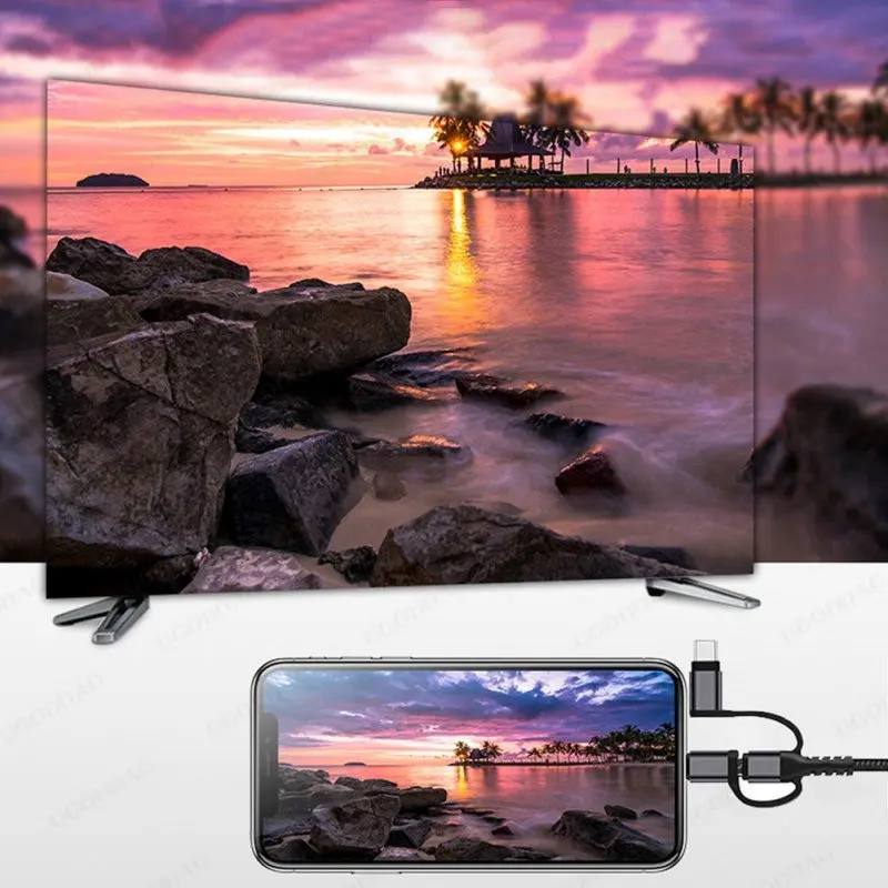 3 In1 Micro USB ประเภท C ไปยัง HDMI อะแดปเตอร์สายสำหรับ IPhone X 6 7 8 IPad Samsung s8 S9 IOS Android โทรศัพท์ทีวี HDTV