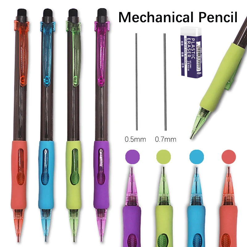 3 Teile/satz 0,5 0,7mm Seite Drücken Mechanische Bleistift mit Radiergummi HB Führt Schule Büro Malerei Schreiben Schreibwaren – Detail 2