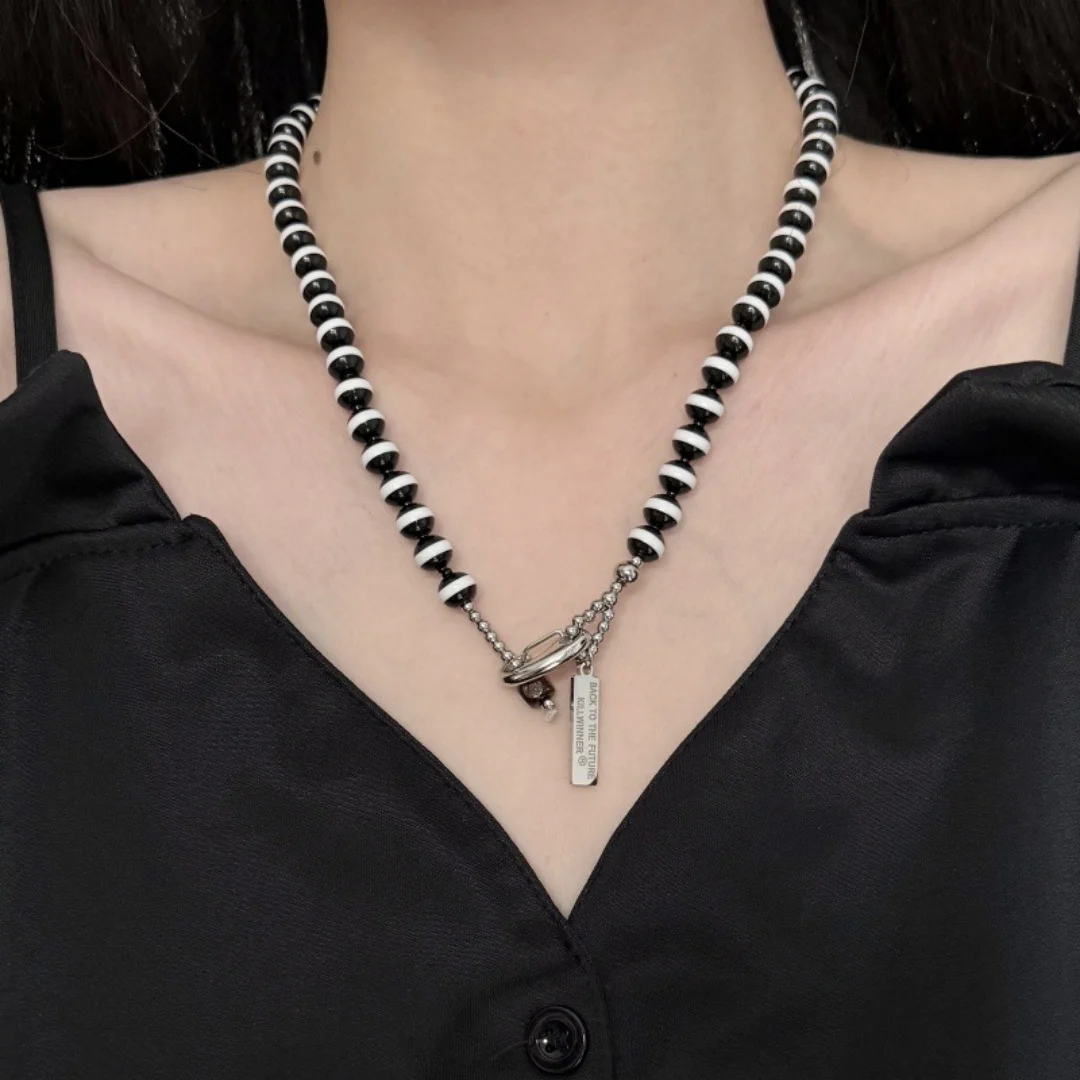 

DUTRIEUX New Trend Handmade Black White Color Beading Beads Choker Women Fashion Aesthetic Necklace Boho Jewelry Accessory Gift