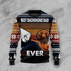 PLstar Cosmos Best Dachshund Dad Ever 3D Printed Fashion Ugly Christmas Sweater Winter Unisex Casual Knitwear Pullover MYY26