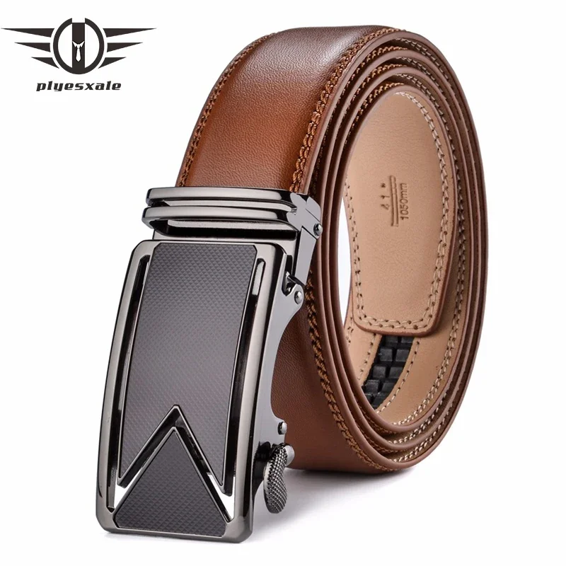 Plyesxale-Ceinture en cuir véritable pour homme, 2024 cuir de vachette, luxe, automatique, environnement noir, B55