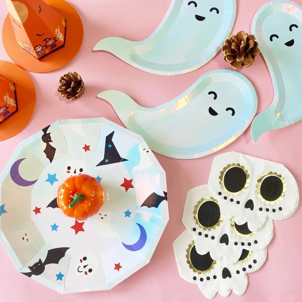 Halloween Bat Ghost Pumpkin Colorful Disposable Tableware Halloween Decoration Supplies