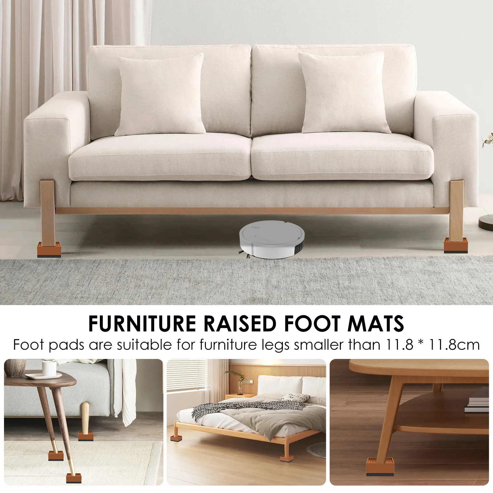 4Pcs Non-slip Bed Risers Stackable Furniture Legs L-side/Full-side Sofa Riser Shock Mute Mats Reduce Noises Tools for Desk Chair