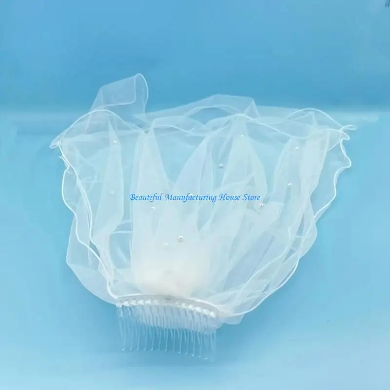 E56A حجاب الزفاف للنساء طبقات تول طويل طرحة زفاف لحفلات العازبة مع تاج لامع ولؤلؤ لحفلات الزفاف #4