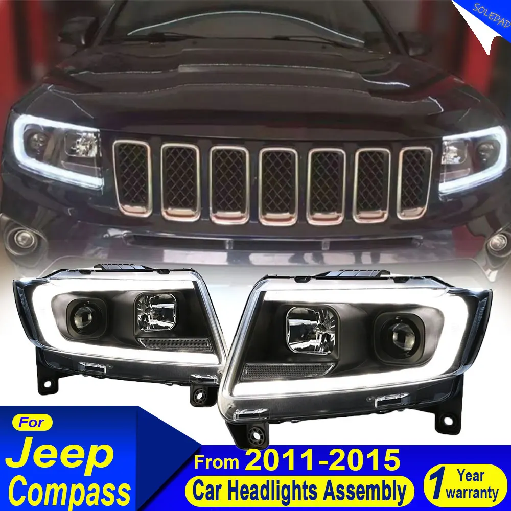 A pair Car LED Headlight with taillight for Jeep Compass 2011 2012 2013 2014 2015 DRL Car headlamp Assembly Signal Accessories