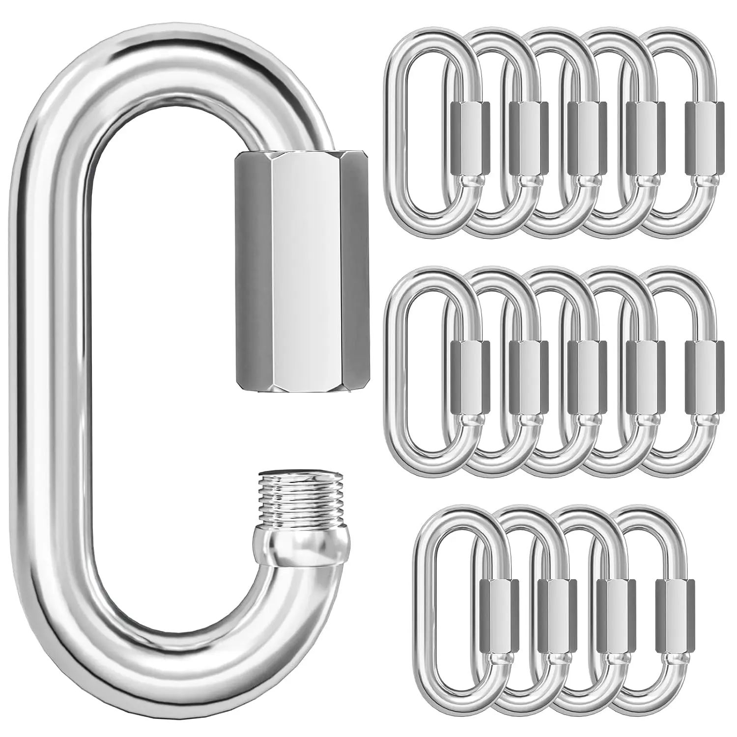 6pcs Quick Link Ring 304 Stainless Steel Heavy Duty Carabiner Clip Rope Connector for Trailer, Swing, Hammocks, Cable, Camping