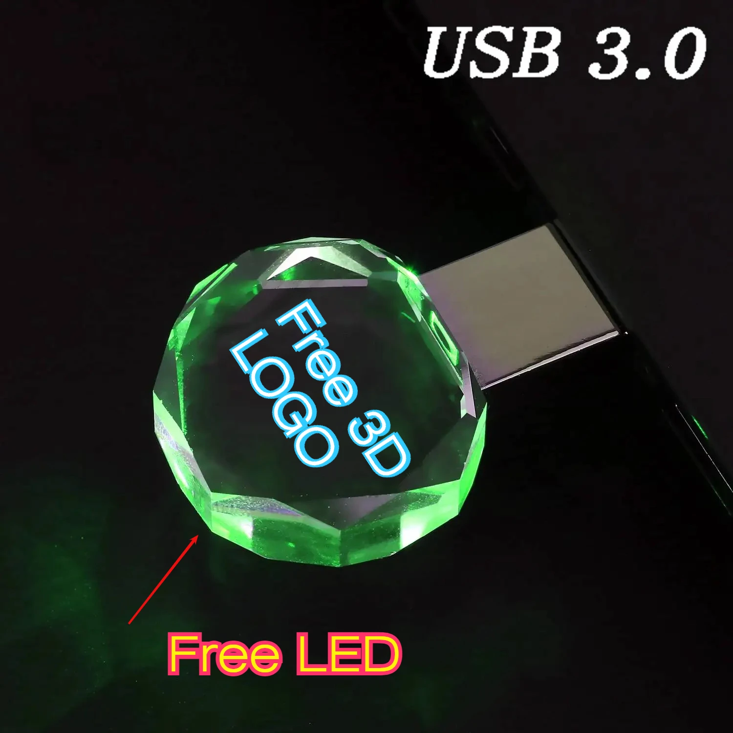

USB 3.0 Blue LED USB Flash Drive 64GB Crystal Pen Drive 32GB Silver Memory Stick Red LED Light Pendrive Creative Gifts U Disk