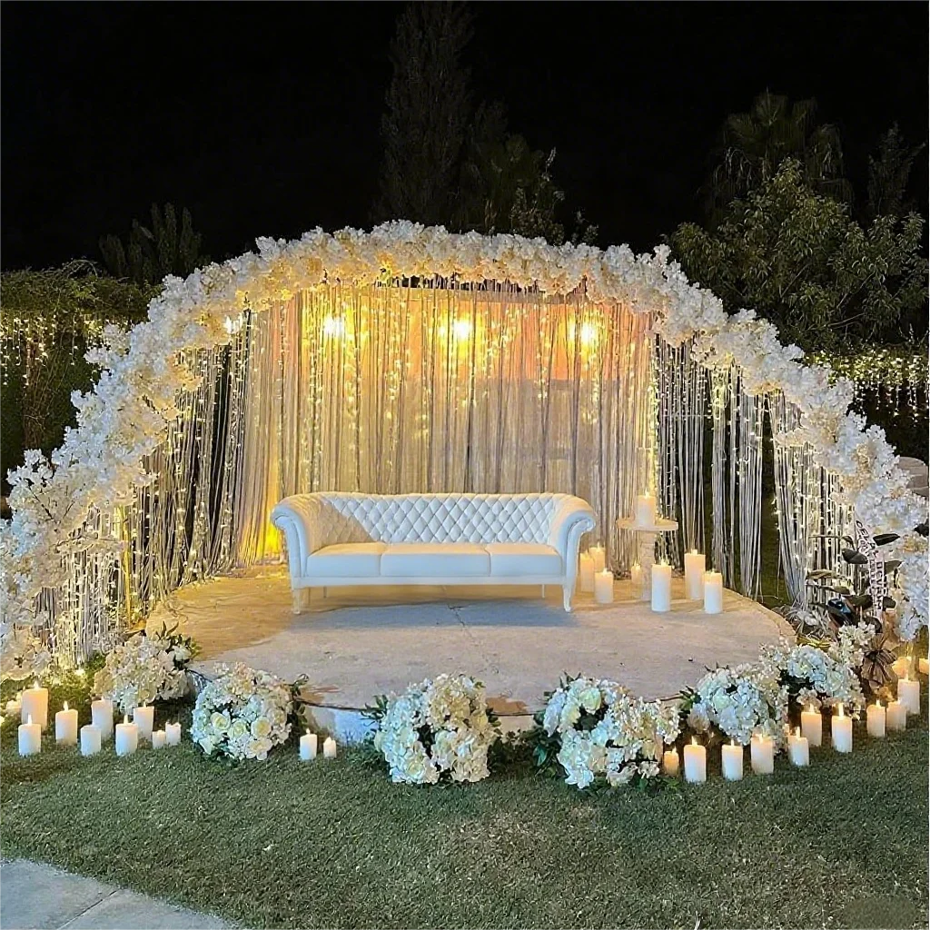 Elegante arco de boda de acero inoxidable, semicircular, 11,5x6,5 pies, dos estilos para decoración de fiesta de ceremonia de boda